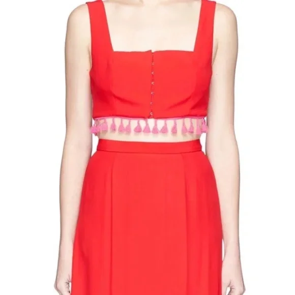Staud "Moz" red and pink tassel top, size S, new - Picture 5 of 5